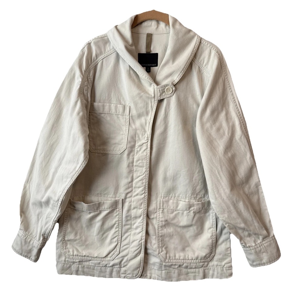 Banana Republic Linen Blend Essential Cargo Cream Transition Jacket S Chore Chic